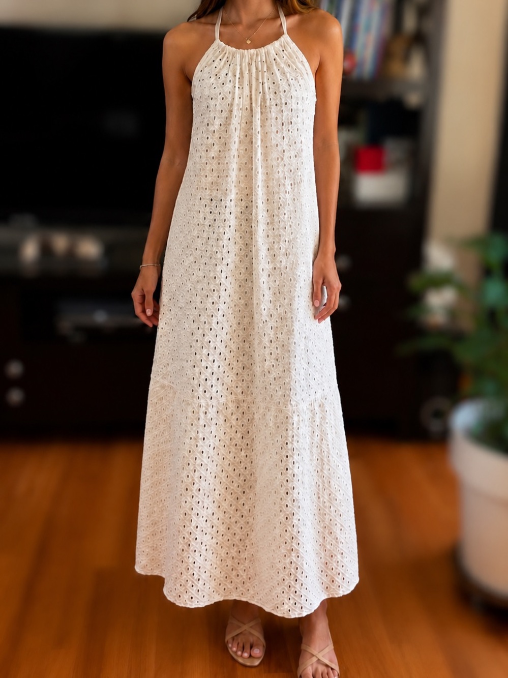 Vitamin A Ivory Eyelet Halter Maxi Dress/Beach Cover Up
